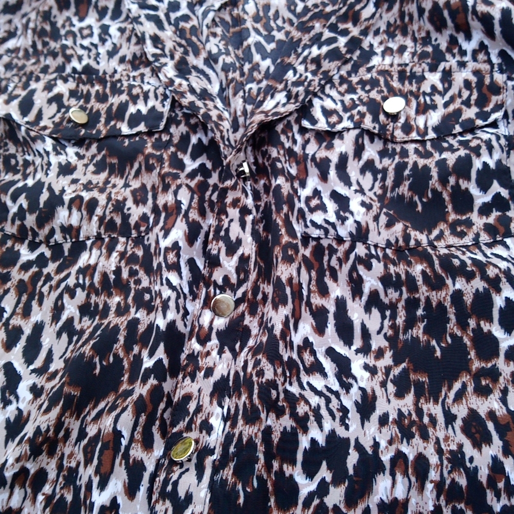 Notations Button Down Front Silky Sheer Leopard P… - image 4